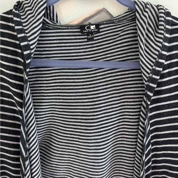 CABLE & GAUGE Striped Hooded Open Cardigan Thumb Holes Gray Size Small - Picture 6 of 8